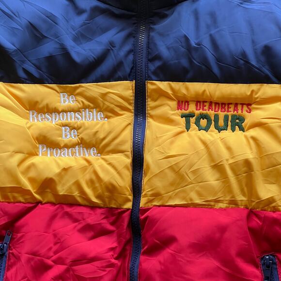 RARE Deadbeats Tour Unbranded Colorblock Puffer Jacket Zip Festival EDM Jacket - Picture 3 of 12